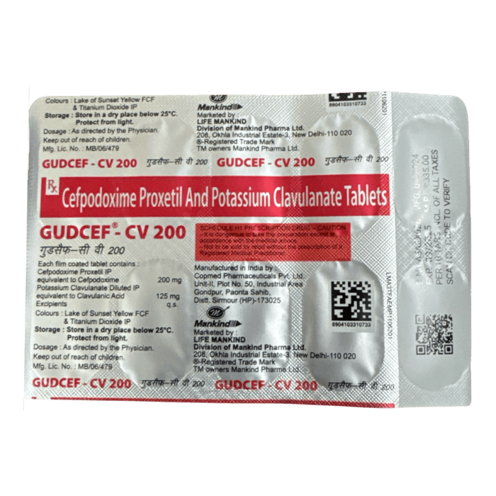 Buy Gudcef Cv 200 Tablet Online | 60 mins delivery | PillO.