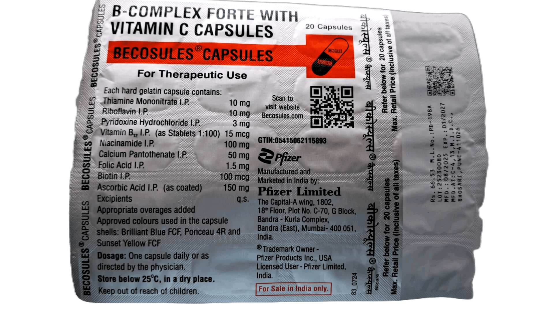 Becosules Capsule - Buy Online, Uses, Dosage and Price | PillO